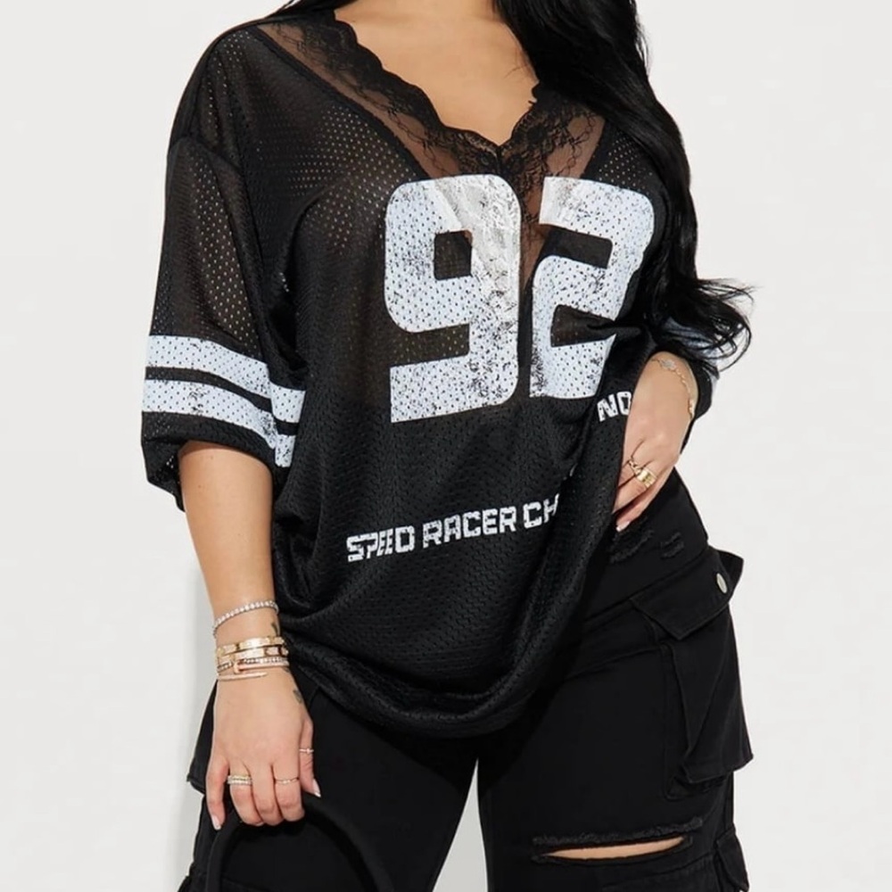 Fashion Nova Black Mesh Jersey Top